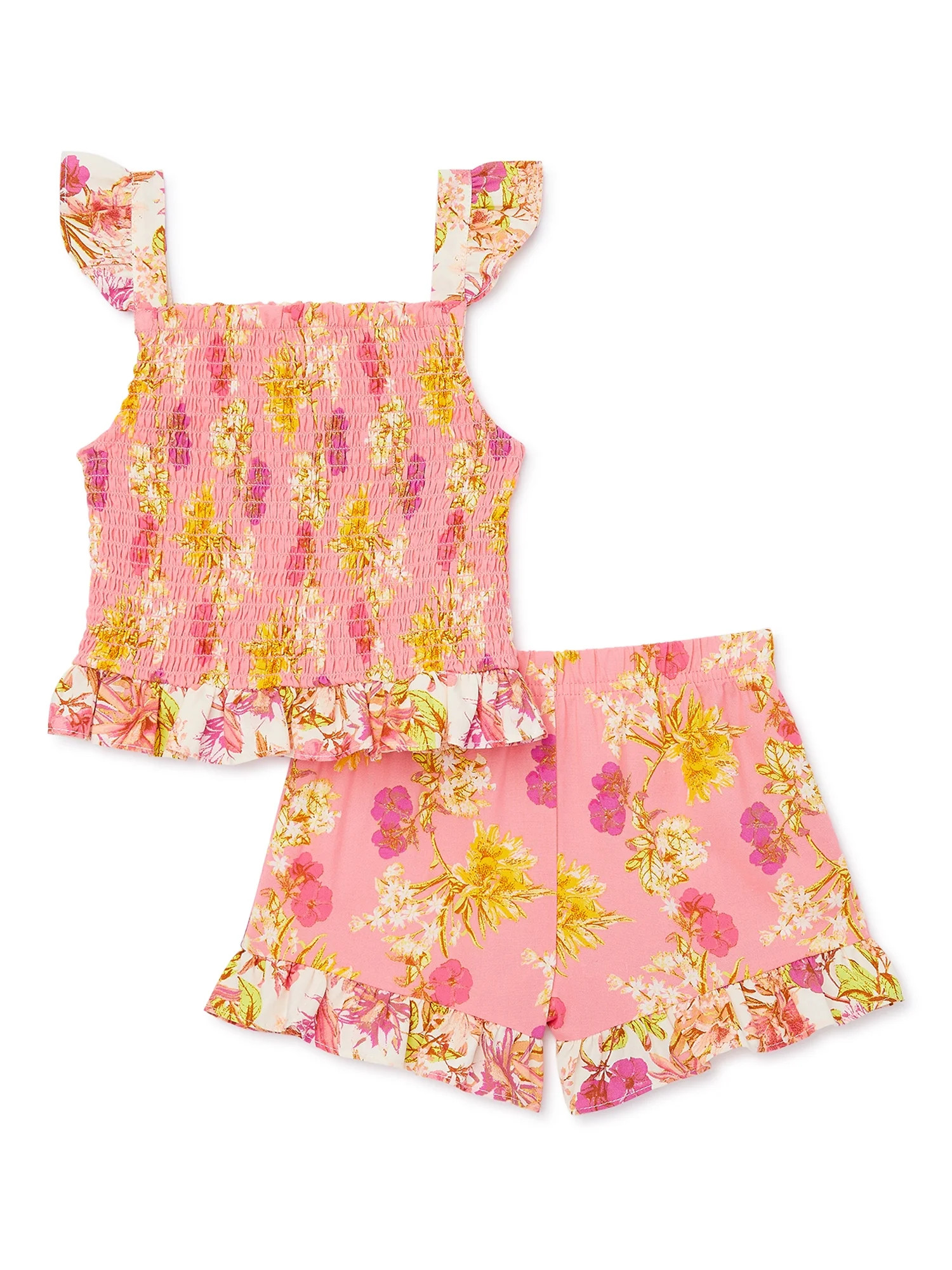 Wonder Nation Toddler Girl Ruffled Smock Top and Shorts Set, 2-Piece, 12M-5T | Walmart (US)