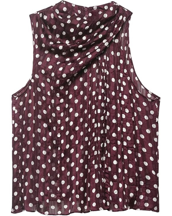 Chevara Women’s Polka Dot Sleeveless Blouse Crew Neck Pleated Lightweight Summer Tank Chiffon T... | Amazon (US)