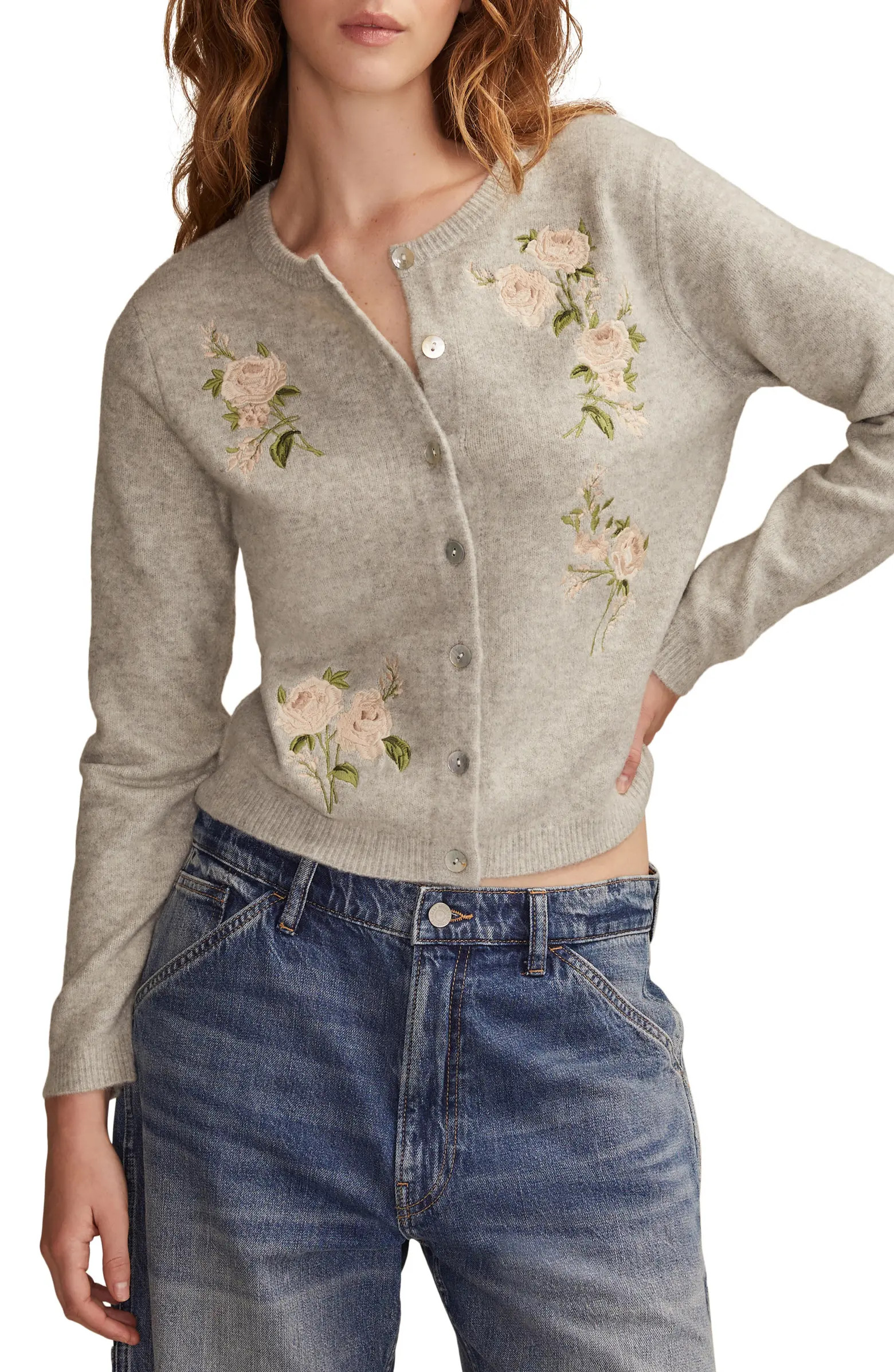 Lucky Brand Cloud Soft Embroidered Cardigan | Nordstrom | Nordstrom