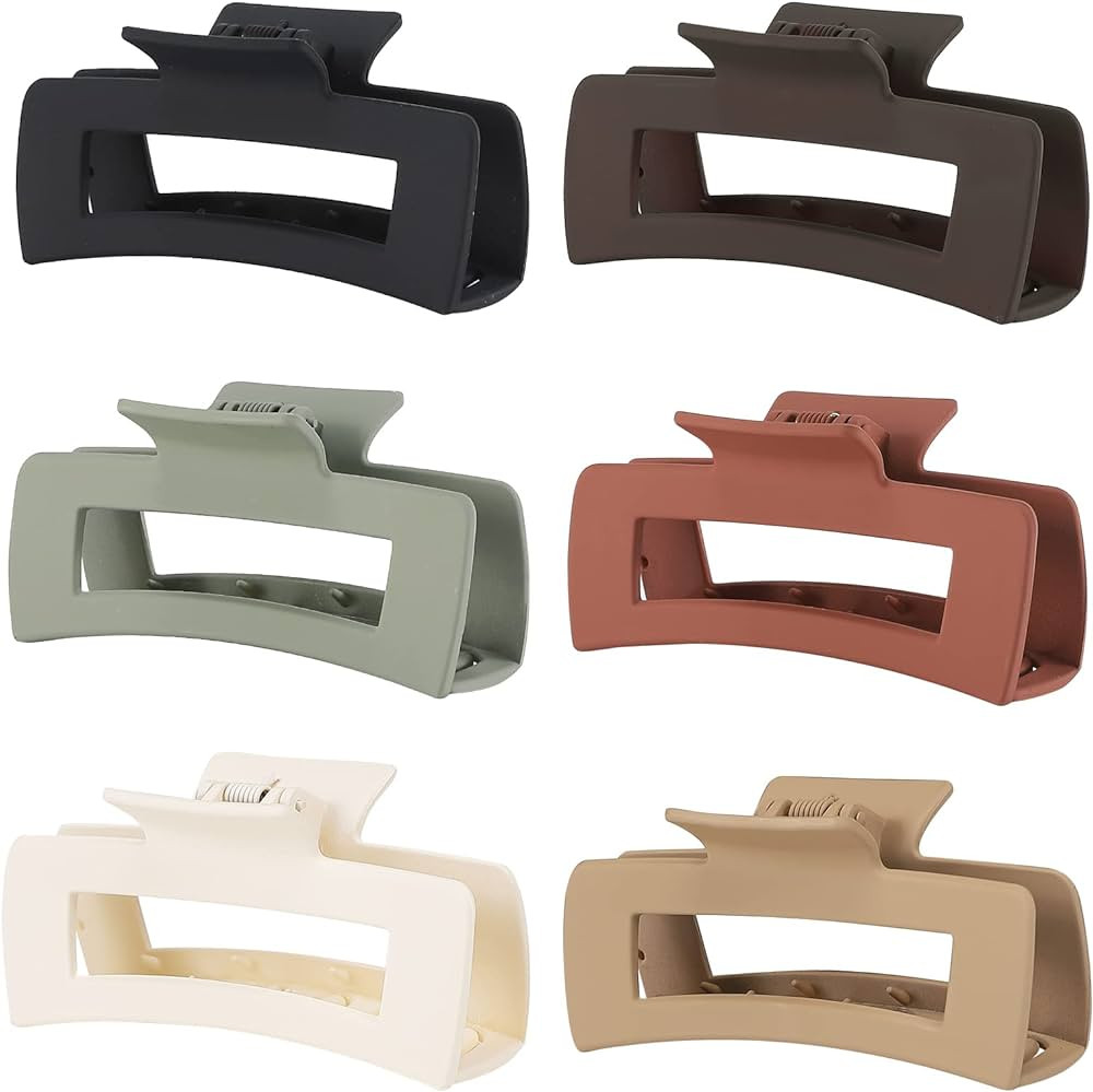 Sisiaipu 4 Inch Big Hair Claw Clips 6 Pcs for Thick Hair Square Hair Clips for Women Rectangle No... | Amazon (US)