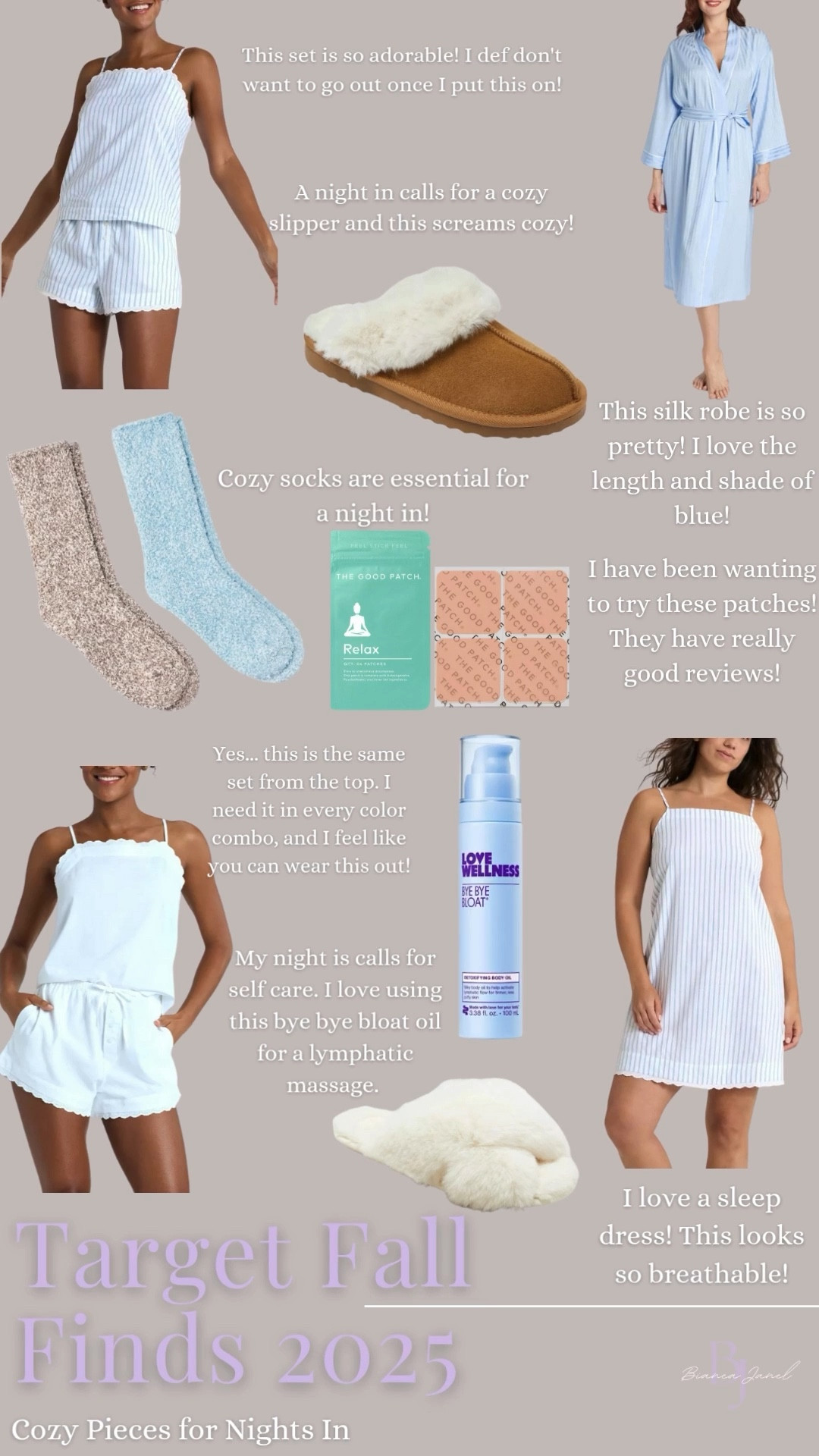 ✨ Cozy Night In Vibes ✨
Snuggle up and treat yourself with these Target finds perfect for a relaxing night at home! From cute lightweight matching sets that feel like a hug, to ultra-soft fuzzy socks and cozy slippers that keep your feet warm all evening.

Don’t forget the silky smooth robe for that touch of luxury and a dreamy sleep dress to help you unwind in style. All the comfy vibes, all the cozy feels. Tap to shop your new favorite night-in essentials! 🛋️💖

#BiancaJanel #TargetFinds #CozyNightIn #LTKNightwear #ComfyAtHome #TargetStyle #SoftSocks #SilkRobe #SleepDress #LTKCozy #BiancaJanelStyle #SelfCareEssentials #TargetHaul

#LTKFindsUnder50 #LTKSeasonal #LTKStyleTip