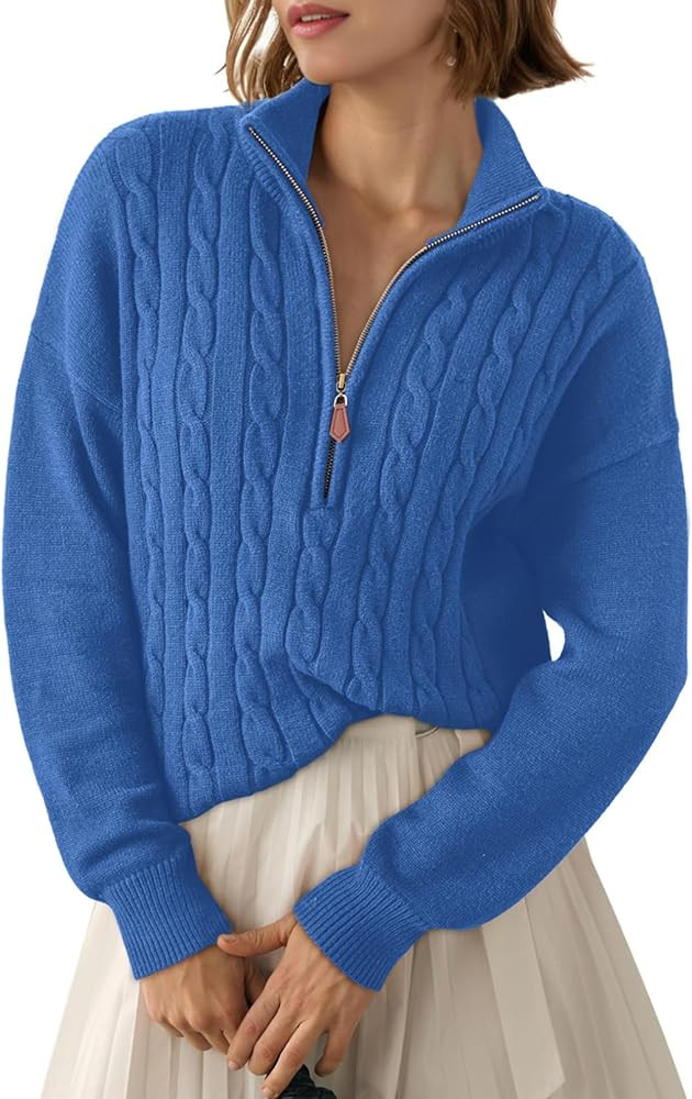 Dokotoo Women's Sweaters 2026 Fall Winter Quarter Zip Casual Ribbed Cable Knit Pullover | Amazon (US)