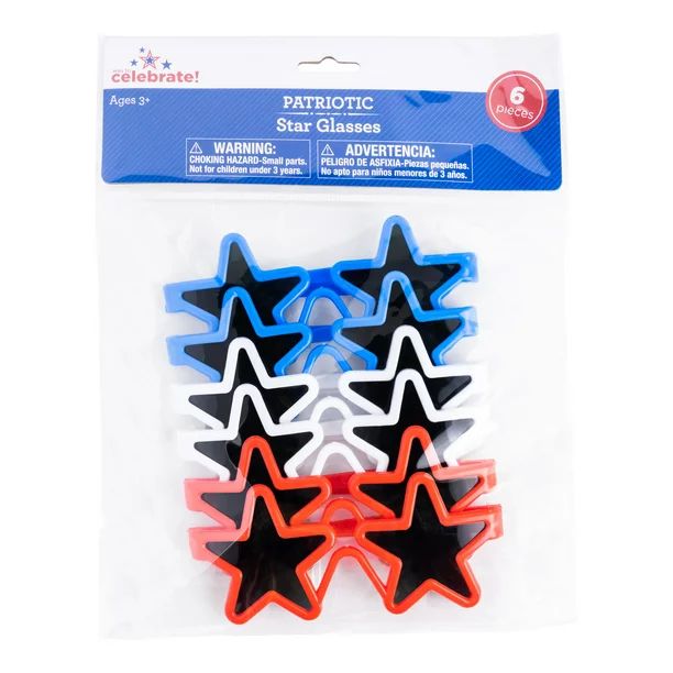 Patriotic Star Glasses 6PK, Party Favors -Way to Celebrate | Walmart (US)