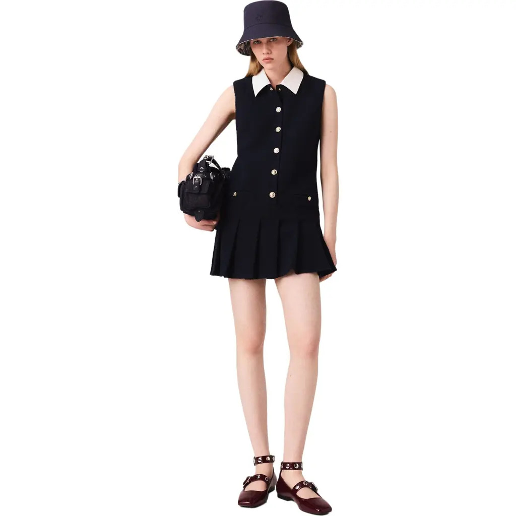maje Mini tweed dress with removable collar in Navy at Nordstrom, Size 36 Eu | Nordstrom