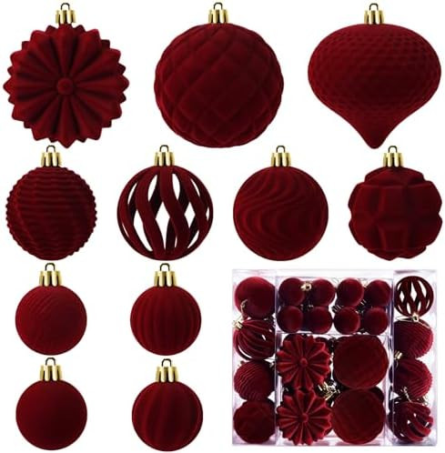 48 Pcs Velvet Christmas Ball Ornaments Set, Flocked Christmas Tree Ornaments, Shatterproof Hangin... | Amazon (US)