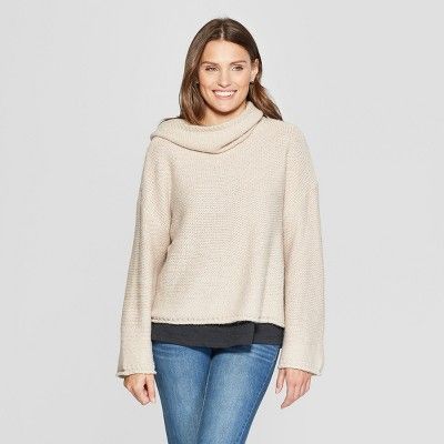 Women's Cowl Neck Pullover - Universal Thread™ Beige Linen XS | Target