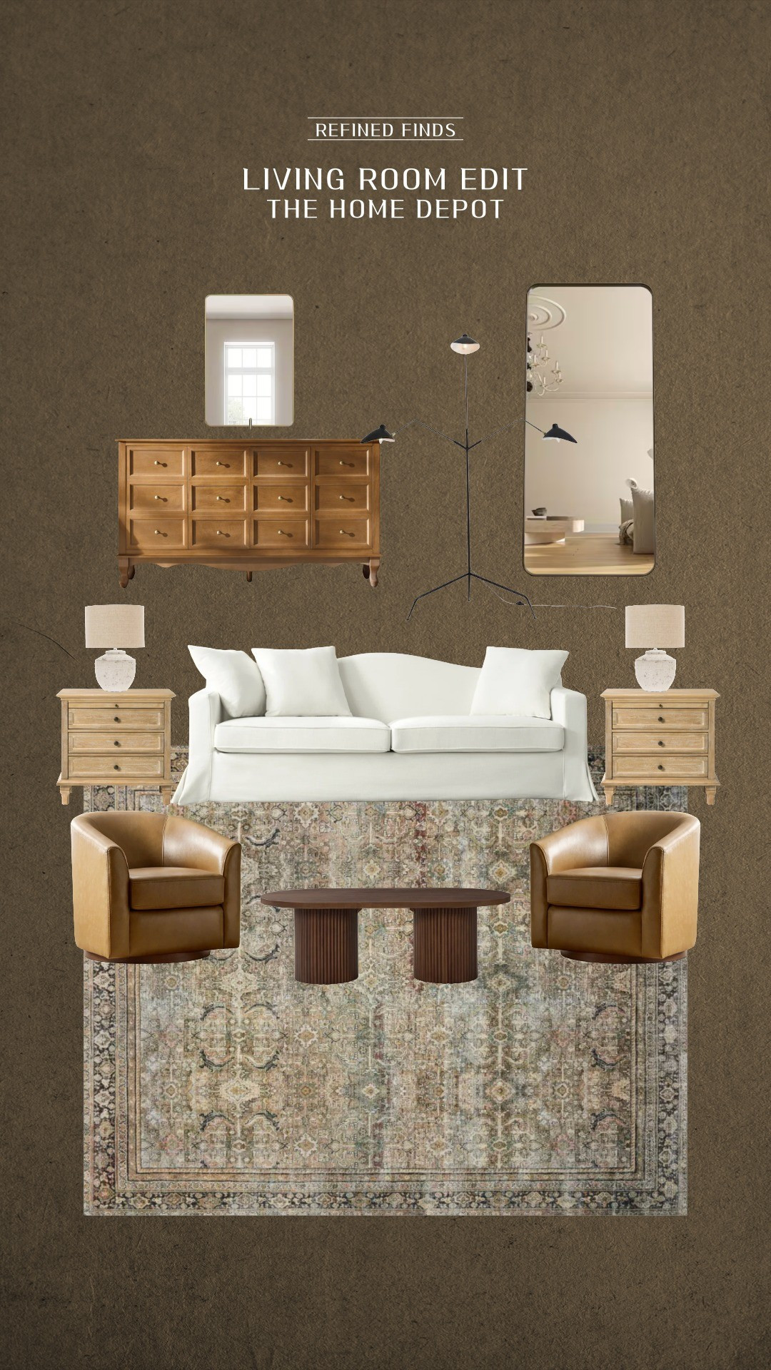 Organic modern living room decor! From now through 3/4 on homedepot.com, shop up to 30% off select furniture, rugs & décor! #TheHomeDepotPartner #HomeDepotDecor #TheHomeDepot @homedepot

