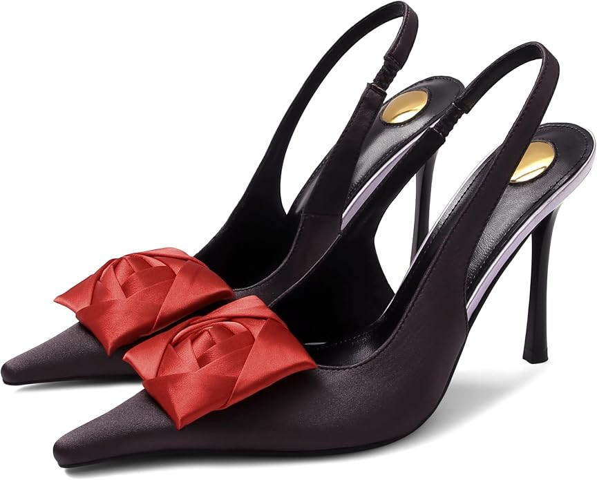 Flower High Heels for Women Closed Pointed Toe Satin Slingback Stiletto Heel Pumps Slip On Elasti... | Amazon (US)