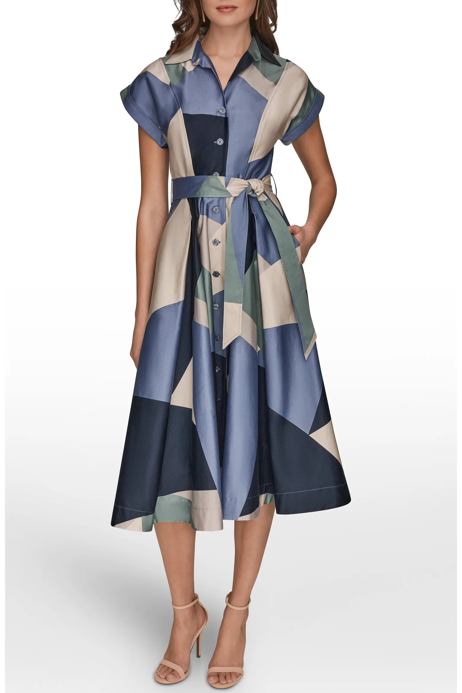 Patchwork Belted Midi Shirtdress (Women) | Nordstrom | Nordstrom