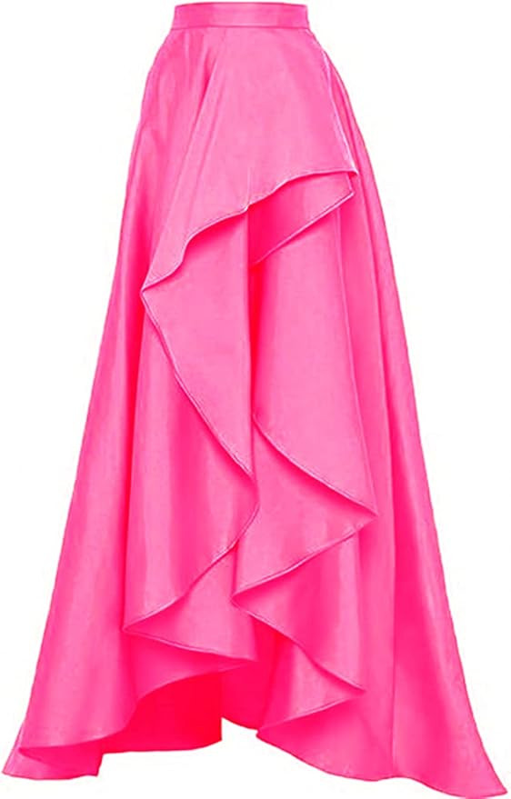 DreamSkirts Womens Long Satin A-Line Flared Front Slit with Ruffles Back Train Maxi Skirts with P... | Amazon (US)