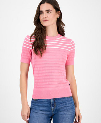 Nautica Women's Short-Sleeve Striped Crewneck Sweater | Macy's