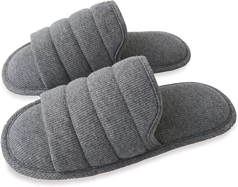 ofoot Mens Cotton Open Toe House Flat Slippers,Male Breathable Summer Indoor Slides, Memory Foam ... | Amazon (US)