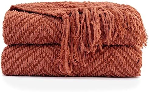 RECYCO Chenille Knit Throw Blanket for Couch, Super Soft Warm Cozy Decorative Rust Knitted Blanke... | Amazon (US)