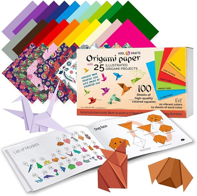 Origami Paper | 100 Origami Paper Kit | Set Includes - 100 Sheets 20 Colors 6x6 | Origami Book 25... | Amazon (US)