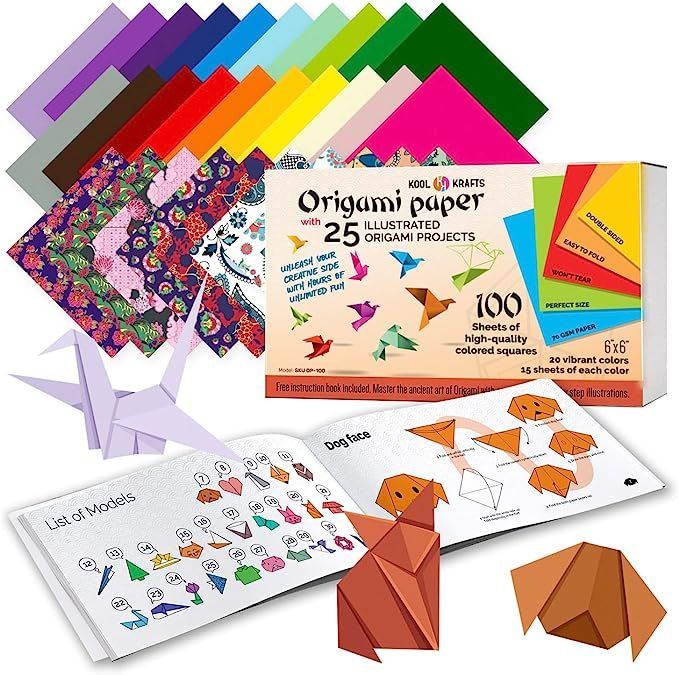 Origami Paper | 100 Origami Paper Kit | Set Includes - 100 Sheets 20 Colors 6x6 | Origami Book 25... | Amazon (US)