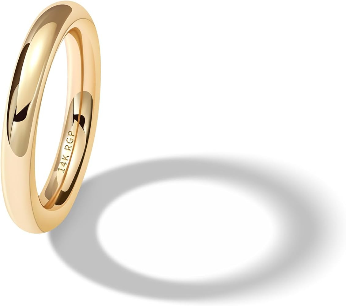 3mm Rings for Women 14K Real Gold Plated Round Edged Ring Non Tarnish Minimalism ring Cute Stacki... | Amazon (US)