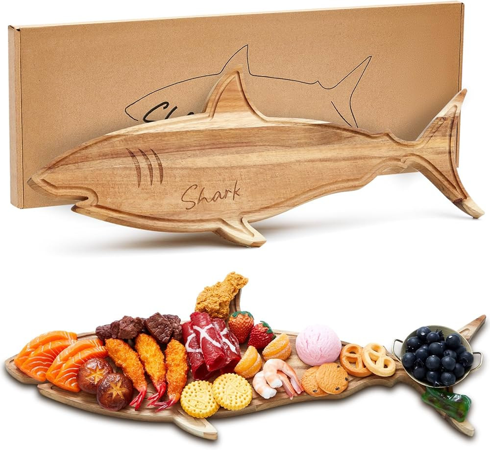 Maxcheck Funny Shark Charcuterie Board for Cutting Serving Cheese Meat Housewarming Gift Acacia W... | Amazon (US)