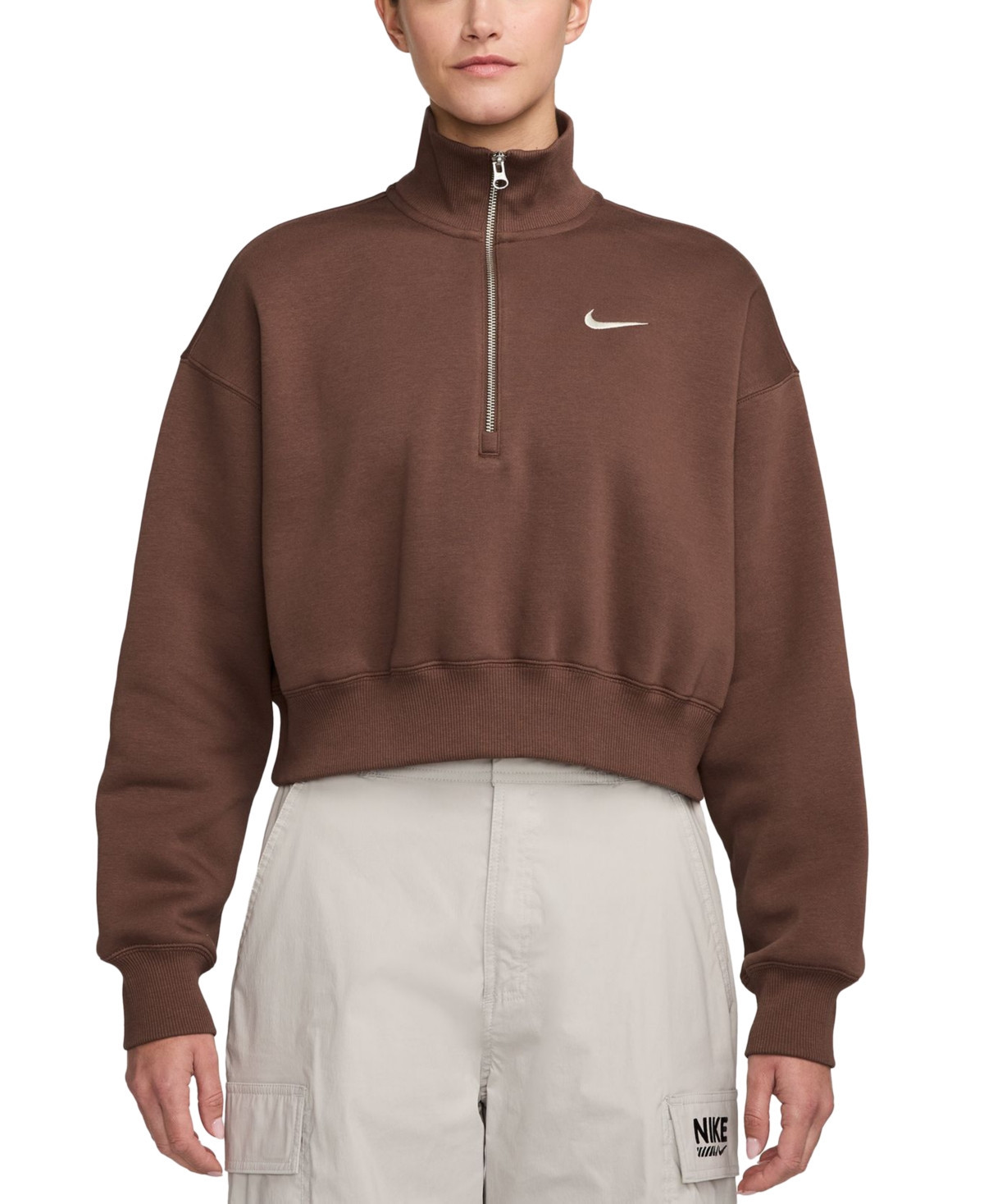 Nike Women's Sportswear Phoenix Fleece Quarter-Zip Cropped Sweatshirt - Fauna Brown/Sail | Macy's