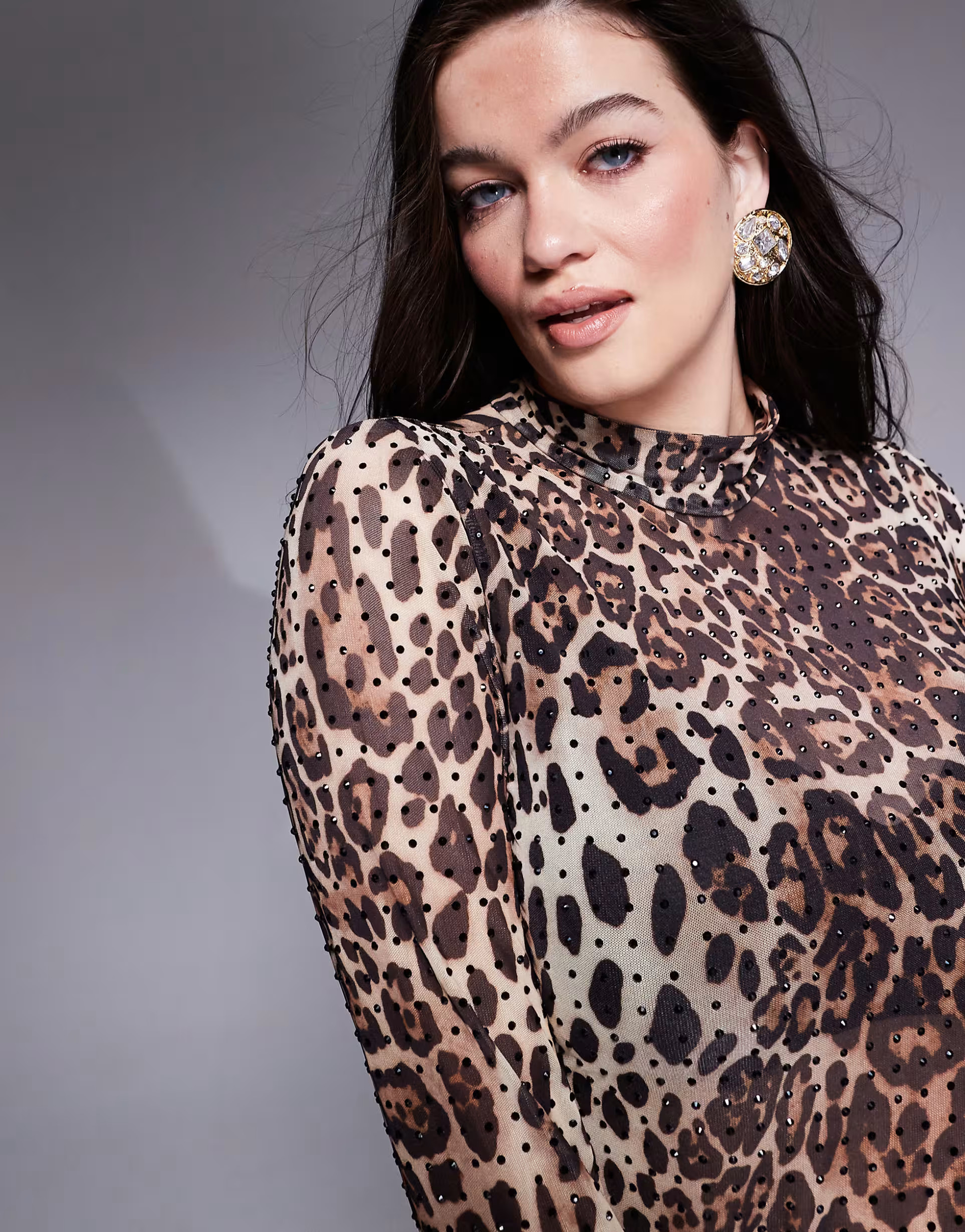 ASOS DESIGN Curve high neck mesh bodysuit with hotfix in animal print | ASOS (Global)
