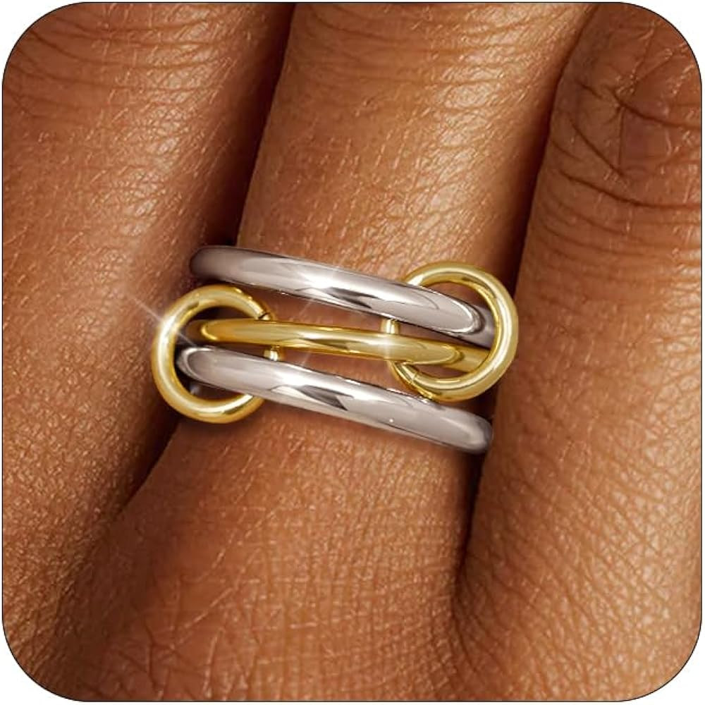 TLY Stackable Gold Rings for Women Non Tarnish 18K Gold Plated Interlocking Ring Stack Set Gold S... | Amazon (US)