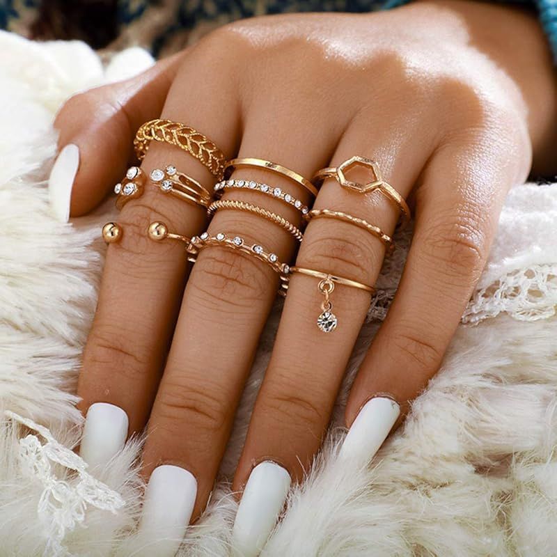 Amazon.com: Twinklede Boho Finger Ring Set Gold Hollow Carved Joint Knuckle Rings Simple Carved S... | Amazon (US)