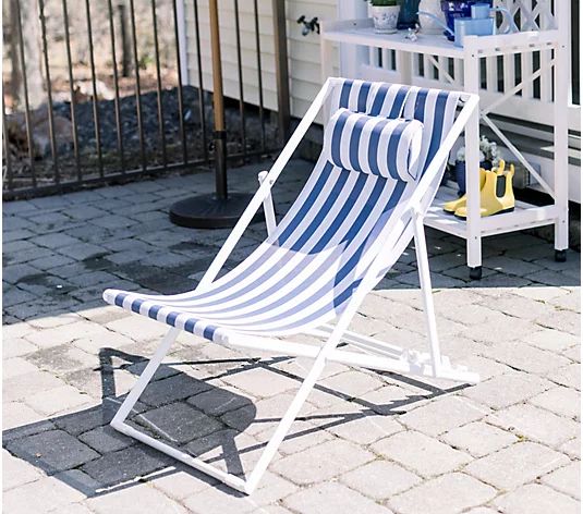 Navy and White 4-Position Sling Beach Chair by Lauren McBride | QVC