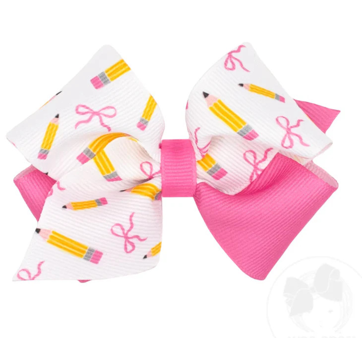 Extra Small Back to School Colorblock Pencil Print Hair Bow | Persnickety