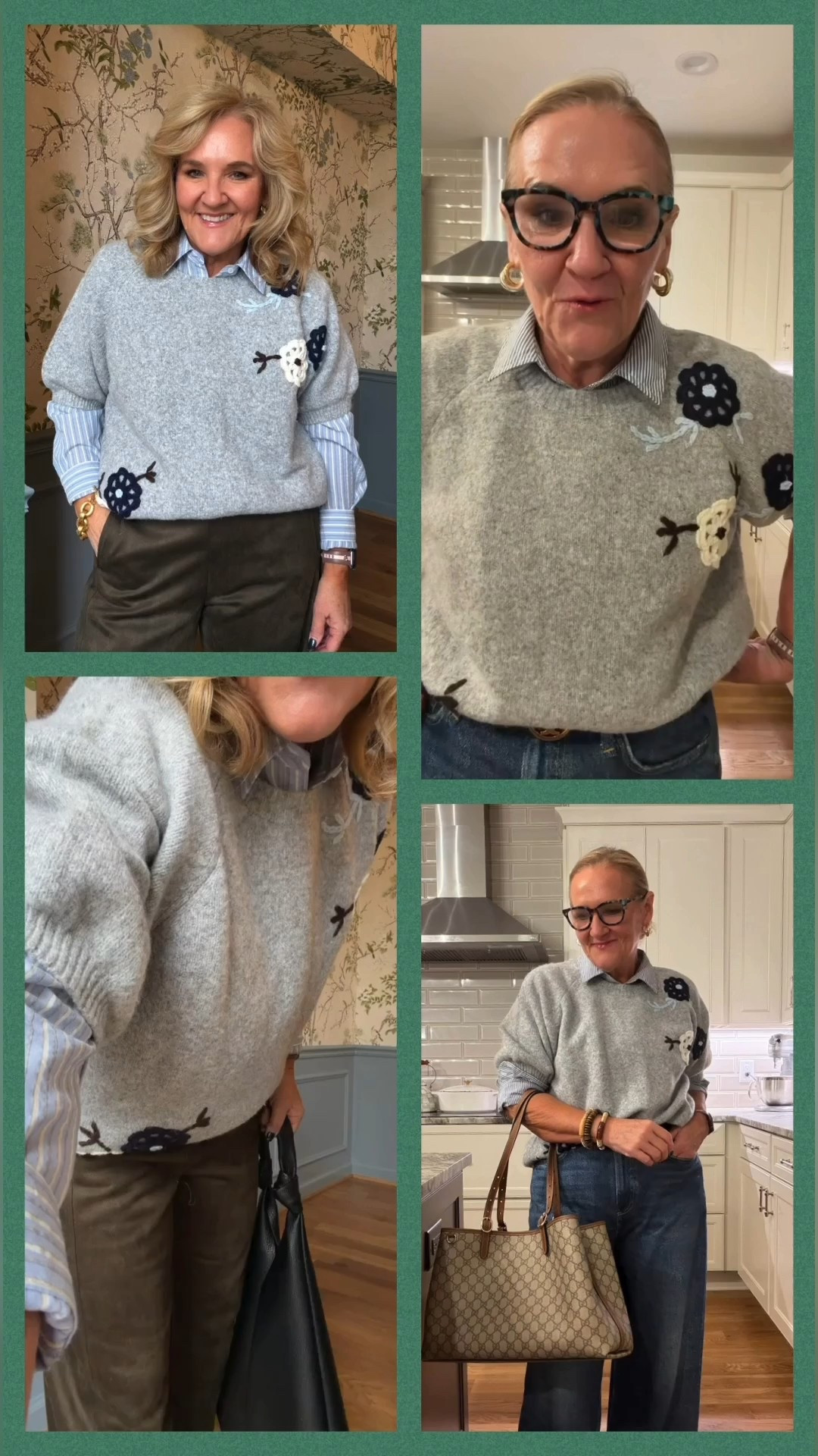 This appliqué sweater is so pretty. Wearing a medium. 
Sweatpant jeans size 28 I did size down from 29 
Blue striped relaxed button down size medium 
The other blue stripe is a peplum. Super cute. 

Winter outfit 

#LTKOver40 #LTKootd #LTKSeasonal