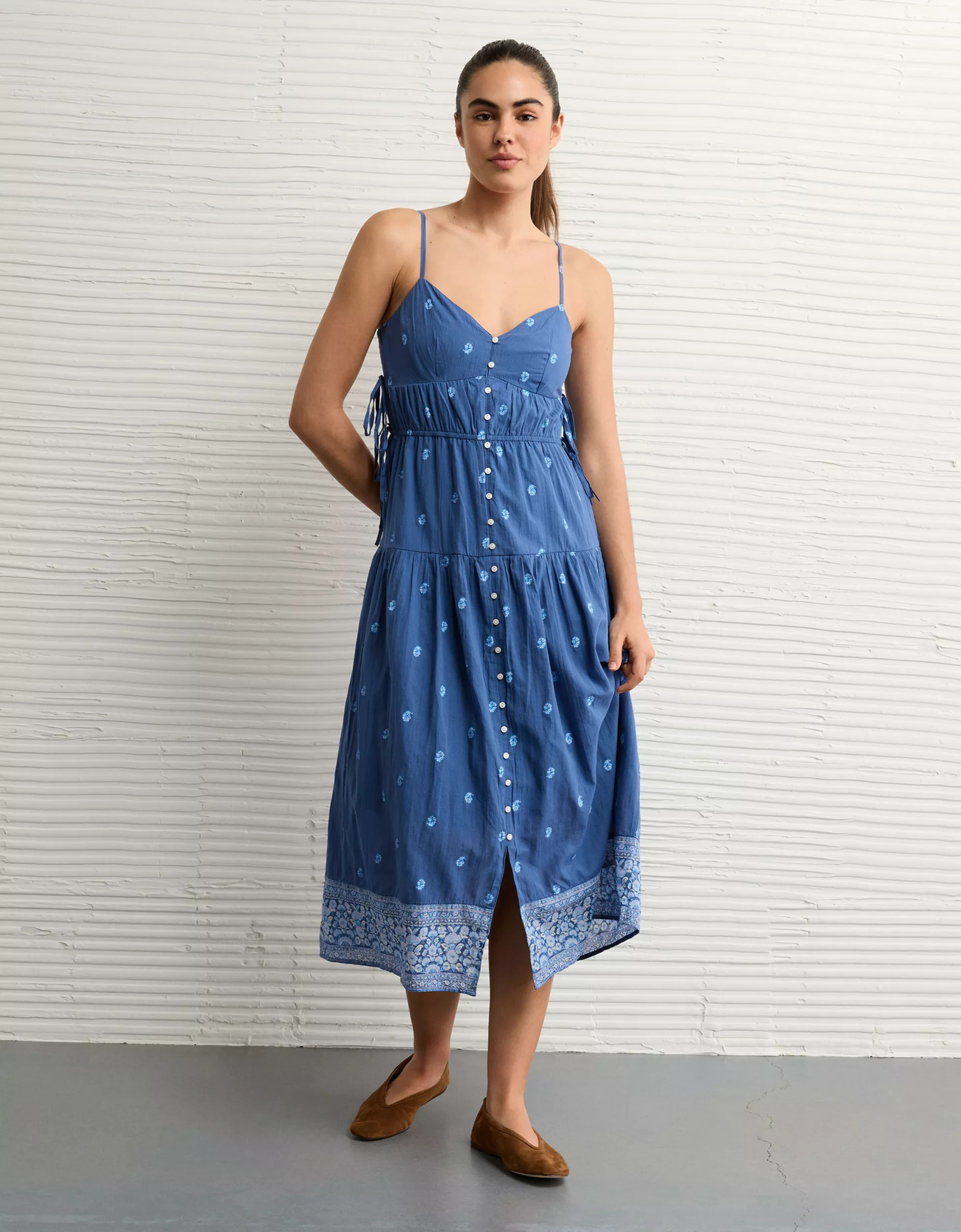 AE V-Neck Side Tie Midi Dress | American Eagle Outfitters (US & CA)