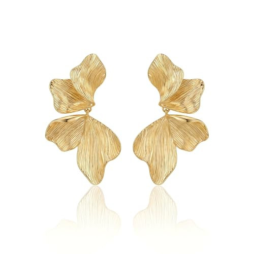 Amazon.com: INERRWIX Gold Flower Drop Earrings for Women, Large Statement Dangle Earrings for Wed... | Amazon (US)
