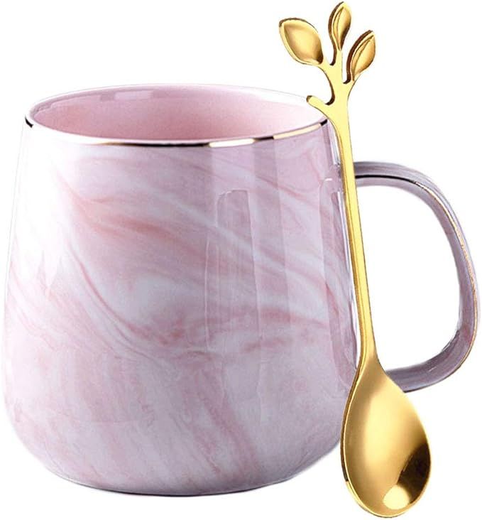 Ceramic Coffee Mug with Leaves Spoon, 12oz Marble Coffee Cup Unique Gift Mug for Wedding Birthday... | Amazon (CA)