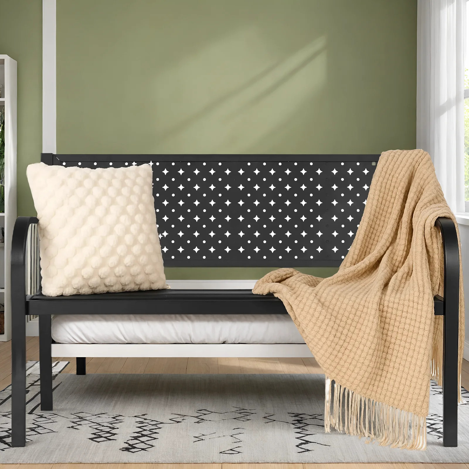 Naipo Patio Metal Garden Bench Outdoor Park Benches, Iron Steel Frame Chair Mesh Pattern 500 lbs ... | Walmart (US)