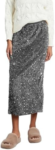 Women's Elegant Sparkly Sequin Midi Skirt Elastic High Waist Shiny Glitter Pencil Formal Party Lo... | Amazon (US)