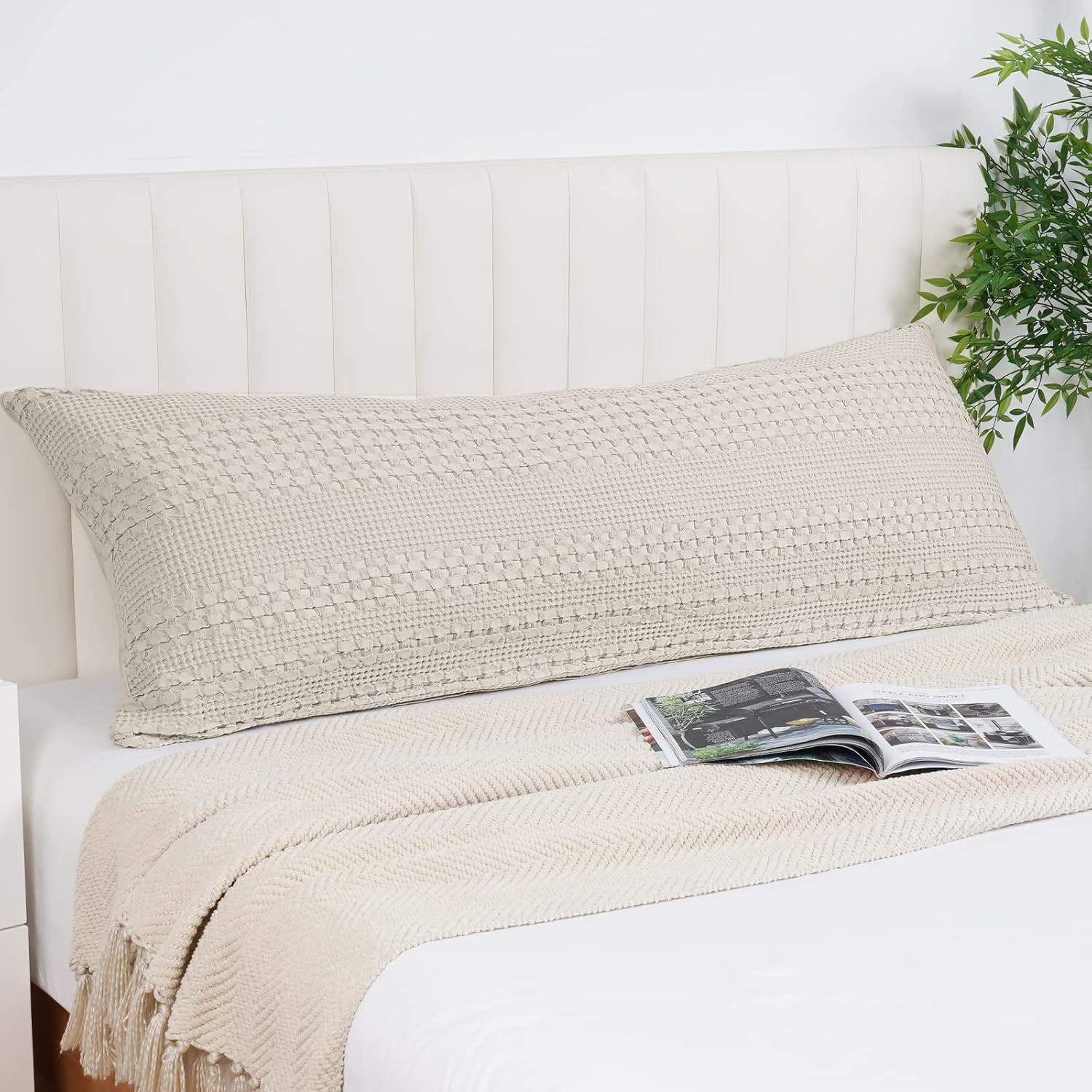 PHF 100% Cotton Waffle Body Pillowcase with Zipper, 1 Pack 20" X 54" Soft Breathable Skin-Friendl... | Amazon (US)