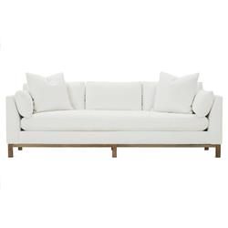 Nigel Modern Classic White Upholstered Brown Wood Sofa - 99"W | Kathy Kuo Home