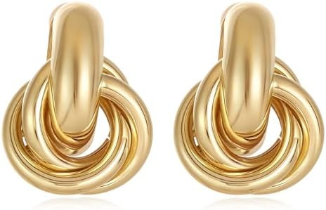 14K Gold Plated Knot Earrings for Women Gold Silver Earrings Heart Link Drop Dangle Earring Chunk... | Amazon (US)