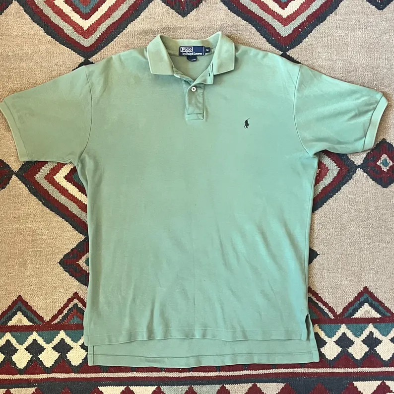 1990s Polo Ralph Lauren Polo Shirt | Vintage Mens Medium Faded Olive Green Pullover - Etsy | Etsy (US)