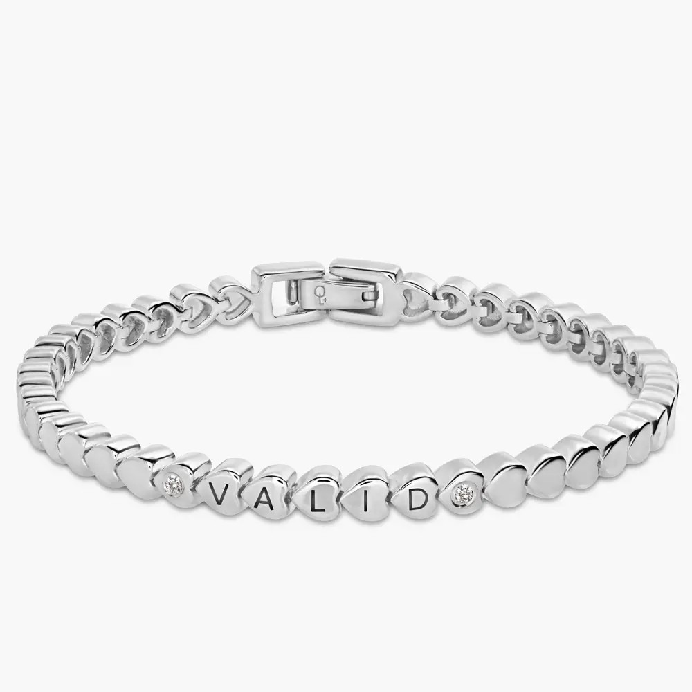 Engraved Dotted Heart Bracelet with sparkling stones- Silver | Oak & Luna (US)