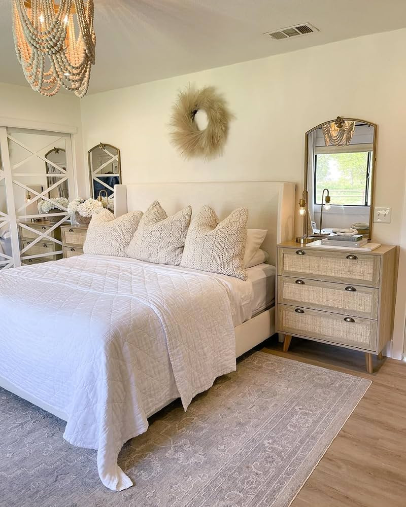 PHI VILLA Rattan Nightstand Set of 2 - Rattan Dresser Small Cabinet for Living Room/Dining Room C... | Amazon (US)