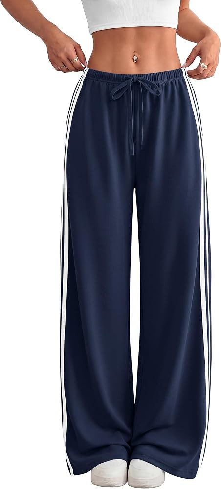 PRETTYGARDEN Womens Wide Leg Sweatpants Striped Drawstring Waist Casual Athletic Track Sports Pan... | Amazon (US)