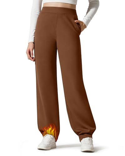 G4Free Fleece Lined Sweatpants Women High Waist Winter Warm Wide Leg with Pockets Elastic Trousers Workout (Dark Coffee,XL,29") | Amazon (US)