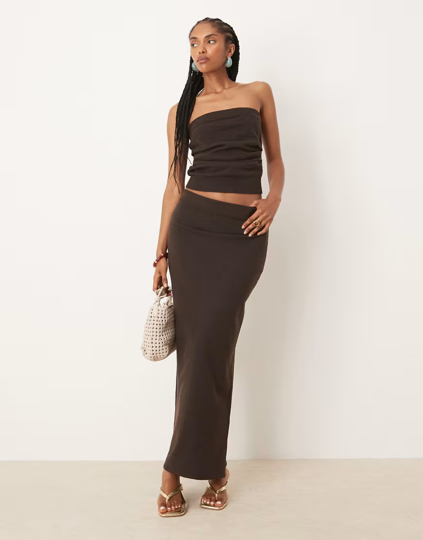 ASOS DESIGN co-ord knit boucle midi skirt in chocolate-Brown | ASOS (Global)