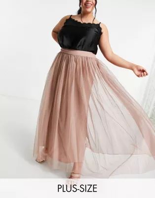 Lace & Beads Plus tulle maxi skirt in mink | ASOS (Global)