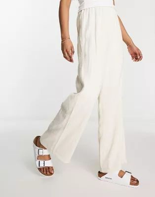 Lola May linen blend elastic waist wide leg pants in off white | ASOS (Global)
