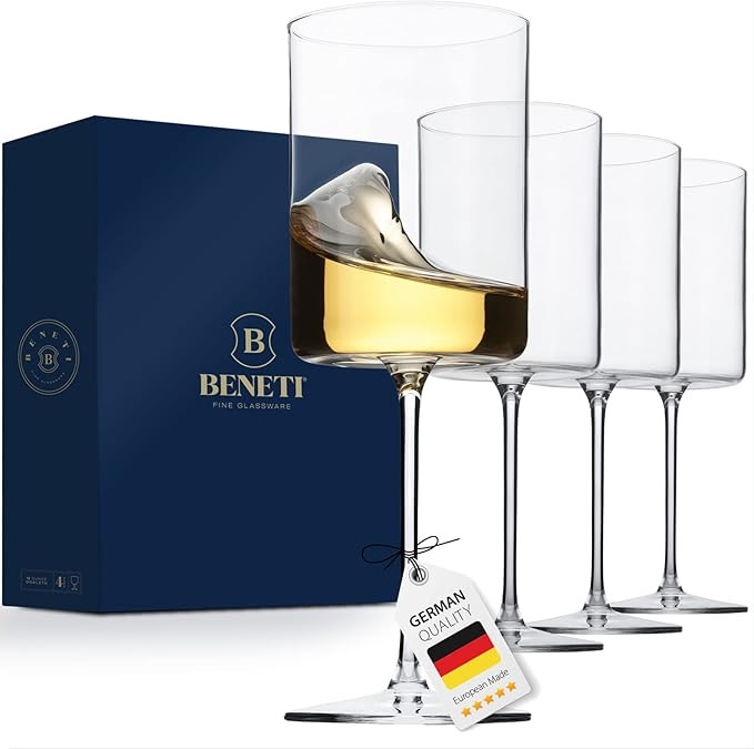 Super Durable Wine Glasses Square Shaped [Set of 4] White & Red Wine Goblets, European Made Premi... | Amazon (US)