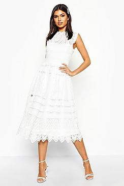 Boutique  Lace Midi Skater Dress | Boohoo.com (US & CA)