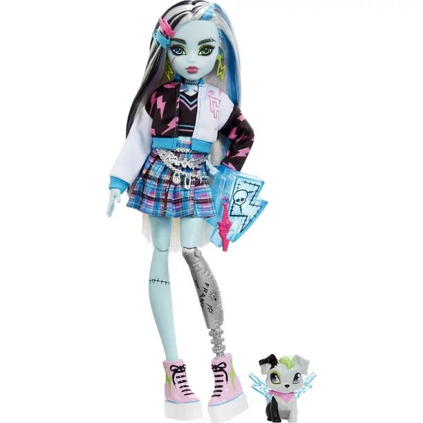 Monster High Frankie Stein Fashion Doll with Blue & Black Streaked Hair, Accessories & Pet | Walmart (US)