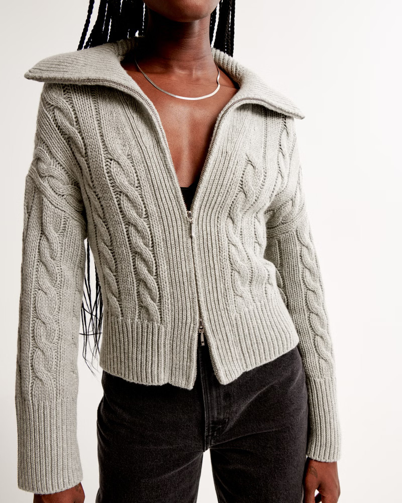 Merino Wool-Blend Collared Full-Zip Sweater | Abercrombie & Fitch (US)