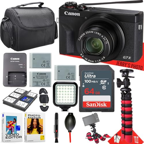 Canon PowerShot G7 X Mark III Digital Camera + Led Light + 64GB Memory + 2pc Extra Batteries + Spider Tripod + Cleaning Kit + More (16pc Bundle) (Renewed) | Amazon (US)