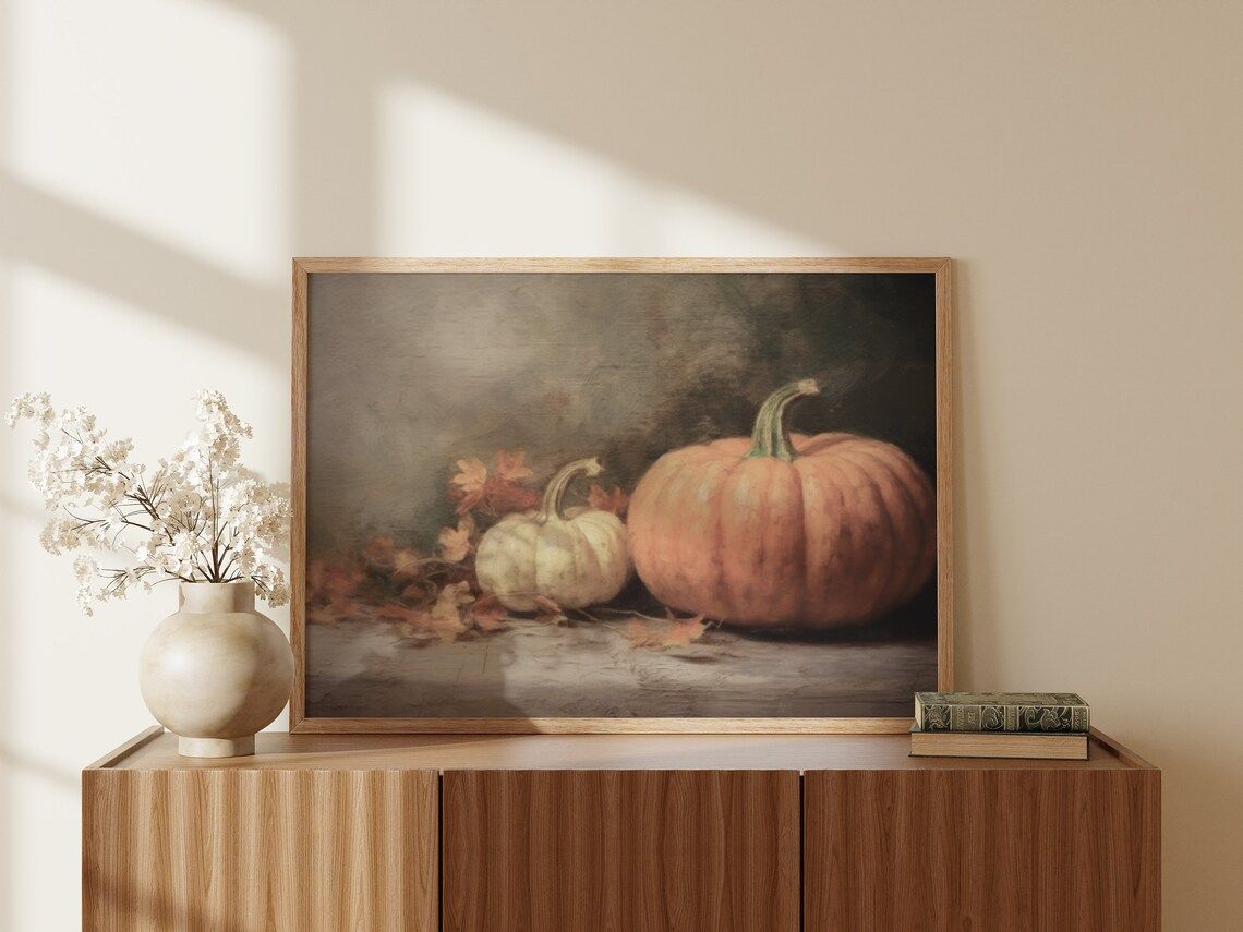 Rustic Fall Wall Decor Printable Pumpkin Still Life Painting - Etsy | Etsy (US)